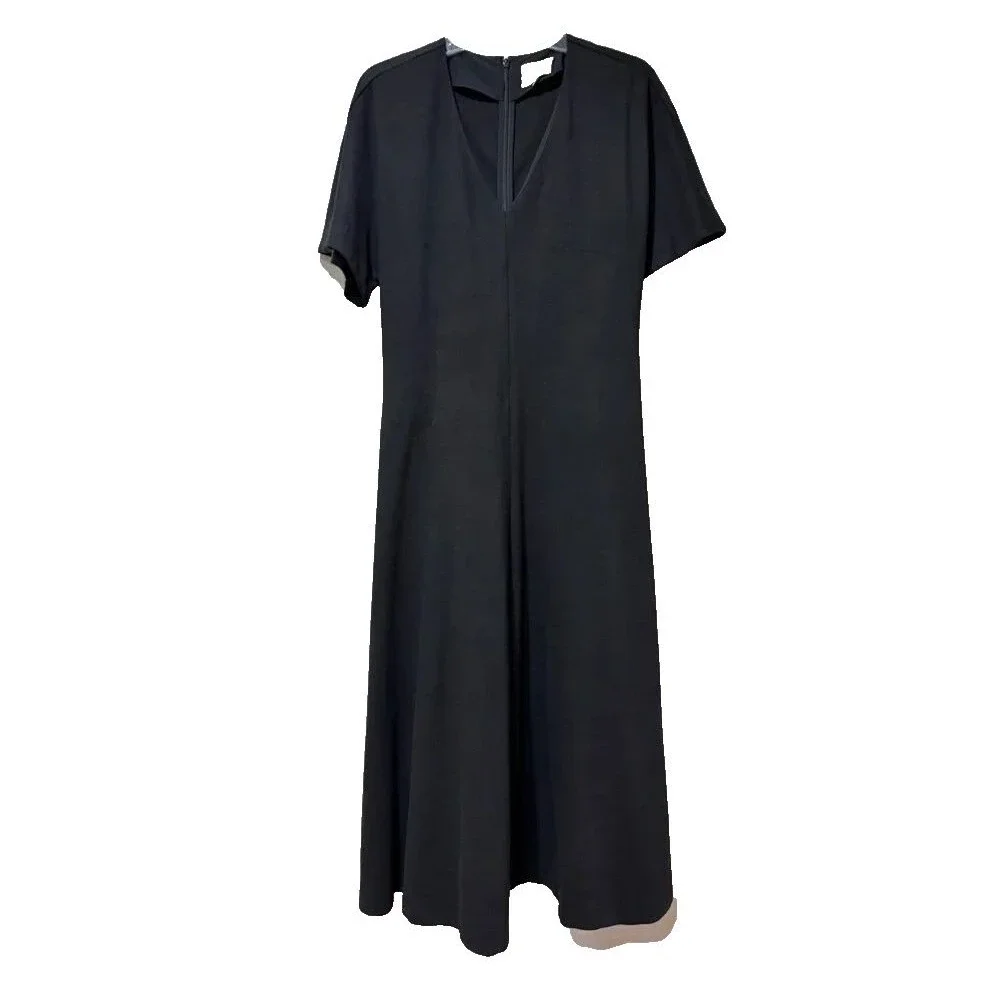 Tuckernuck Annalee Midi Dress XL Onyx Black Cinched Waist Cotton Blend Preppy